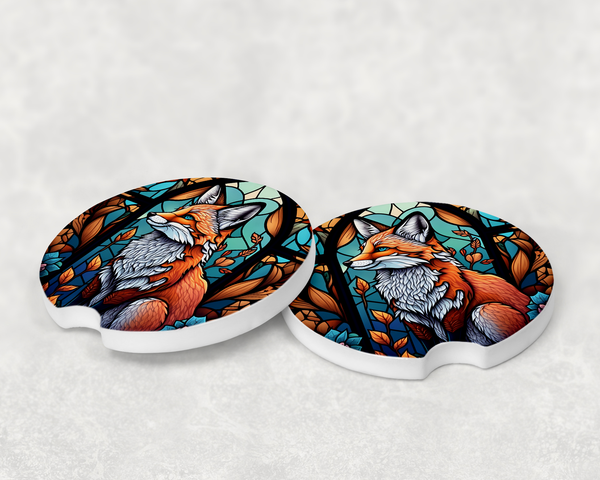 10021 - Stained Glass Fox Ceramic Car Coaster