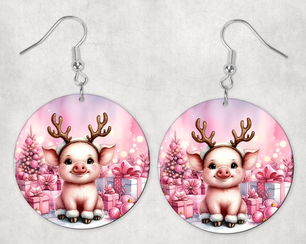 0550 - Cute Christmas Piglet Teardrop/Round Earrings