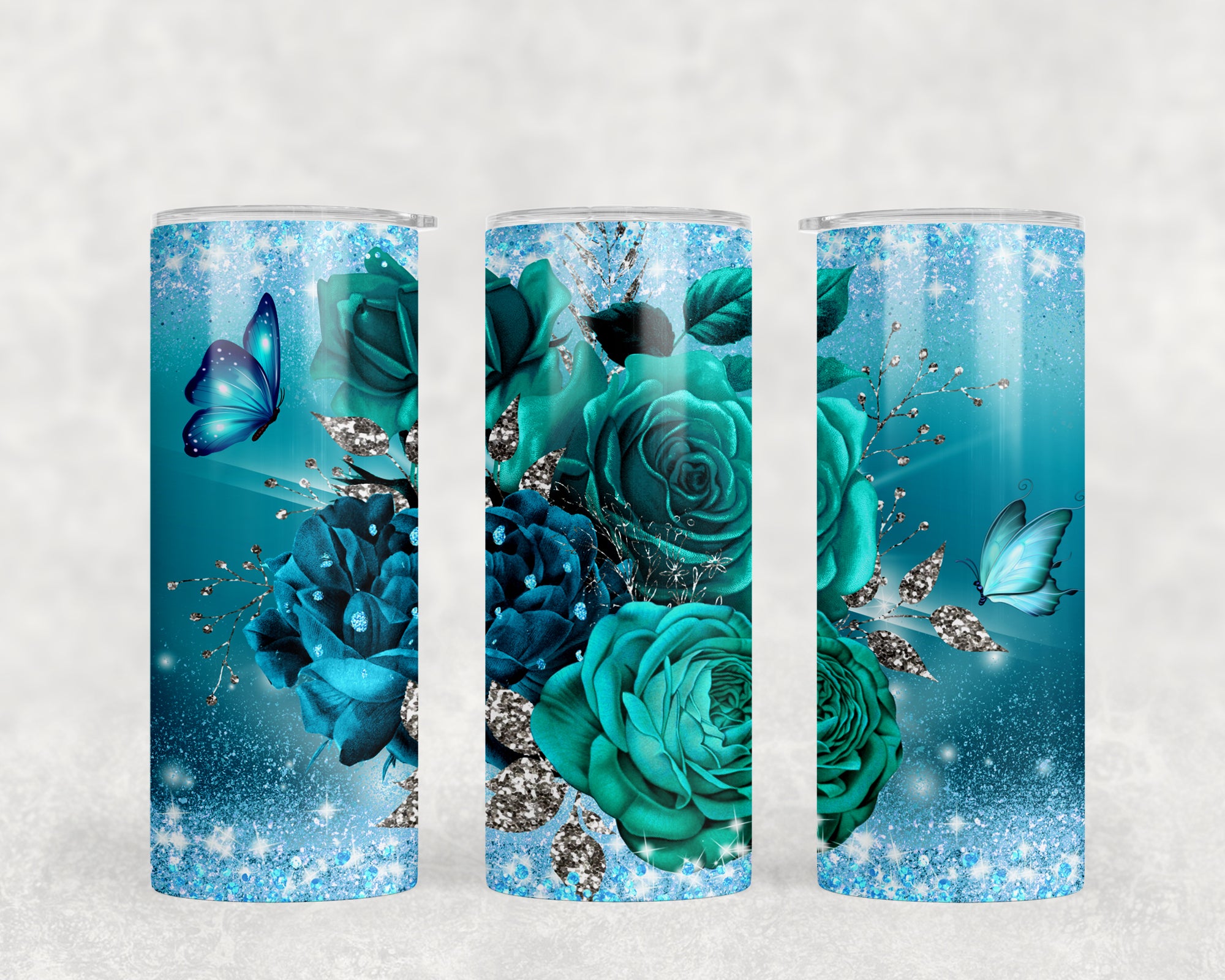 1439 - Sparkle Roses and Butterflies 20oz Skinny Tumbler