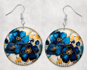 0007 - Blue and Gold Flower Round Earrings