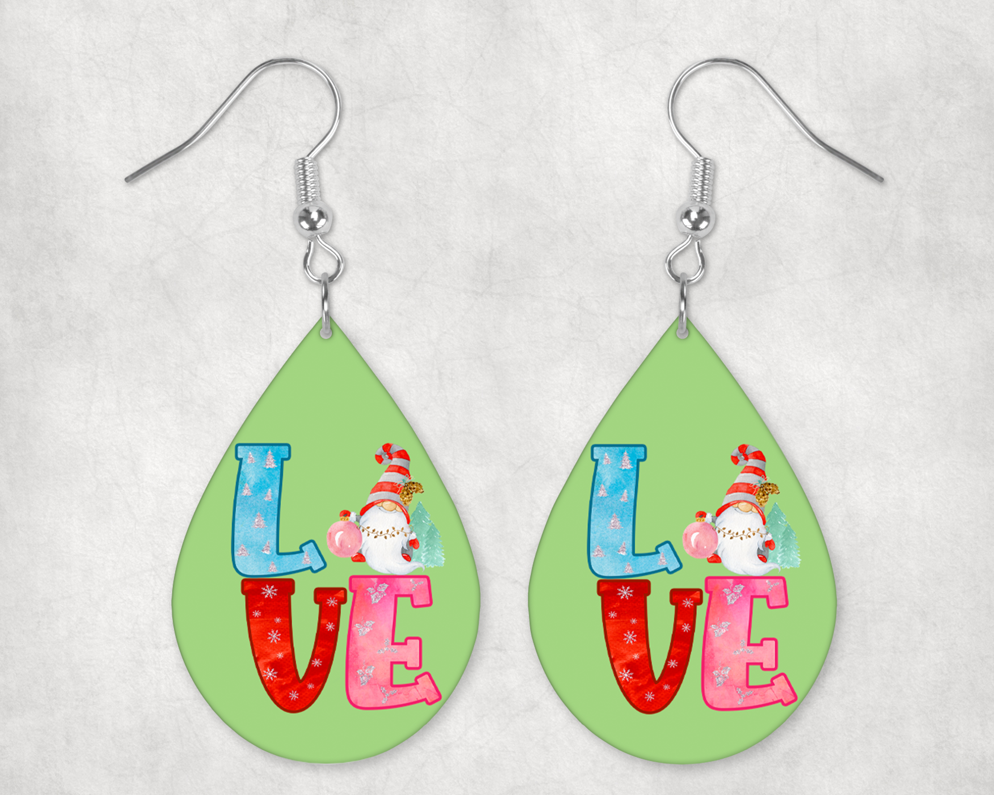 0506 - Christmas Gnome Love Teardrop Earrings V2