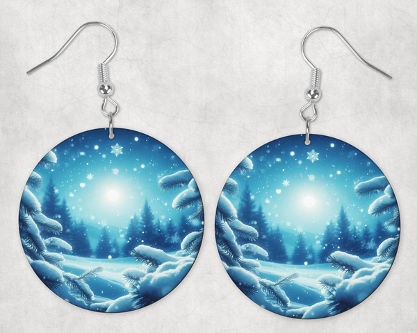 0552 - Snow Covered Forest Teardrop/Round Earrings