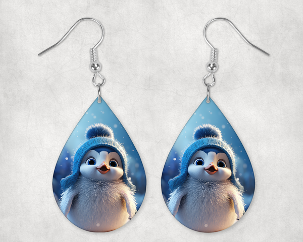 0567 - Cute Winter Penguin V3 Teardrop Earrings