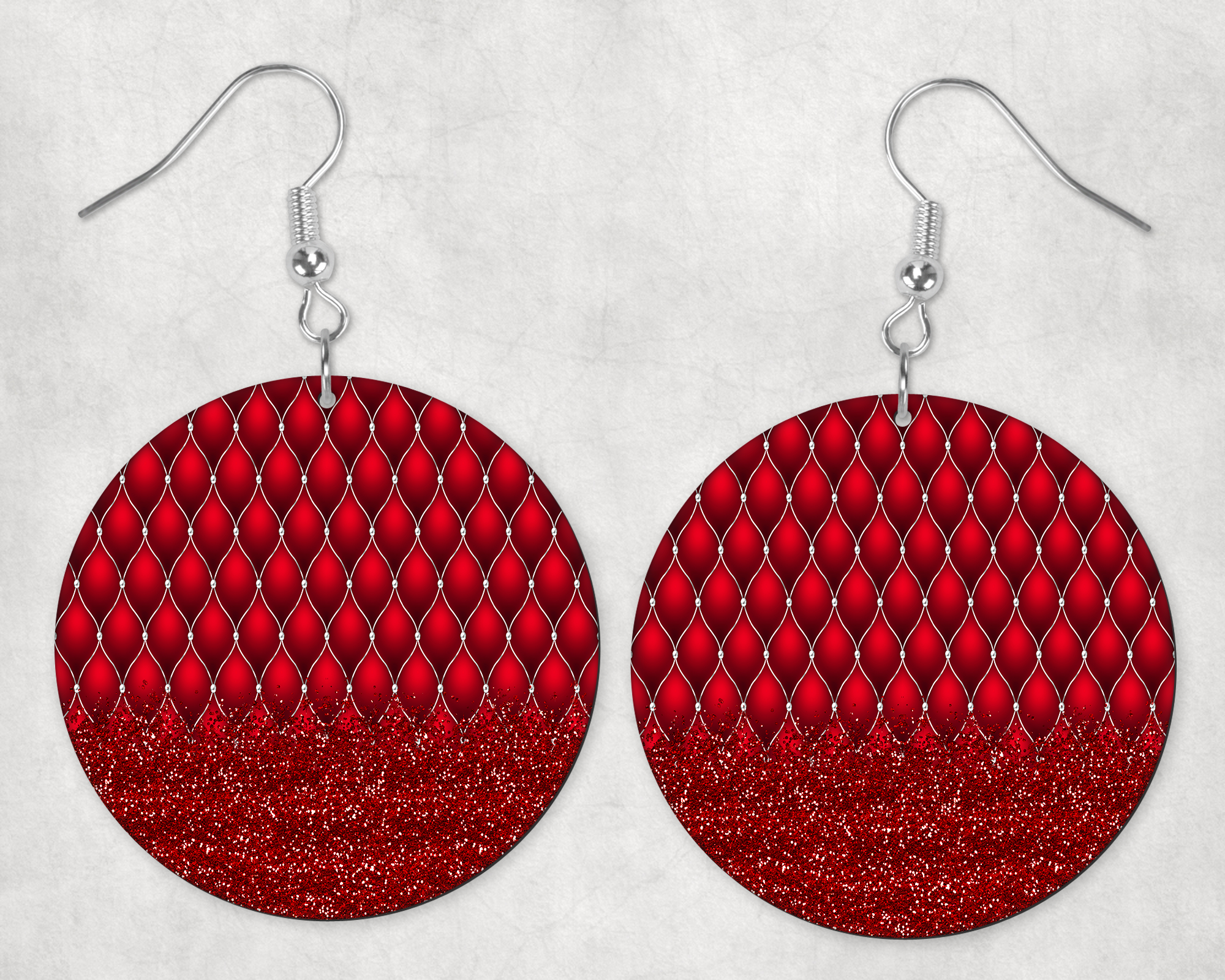0573 - Regal Red Christmas Round Earrings