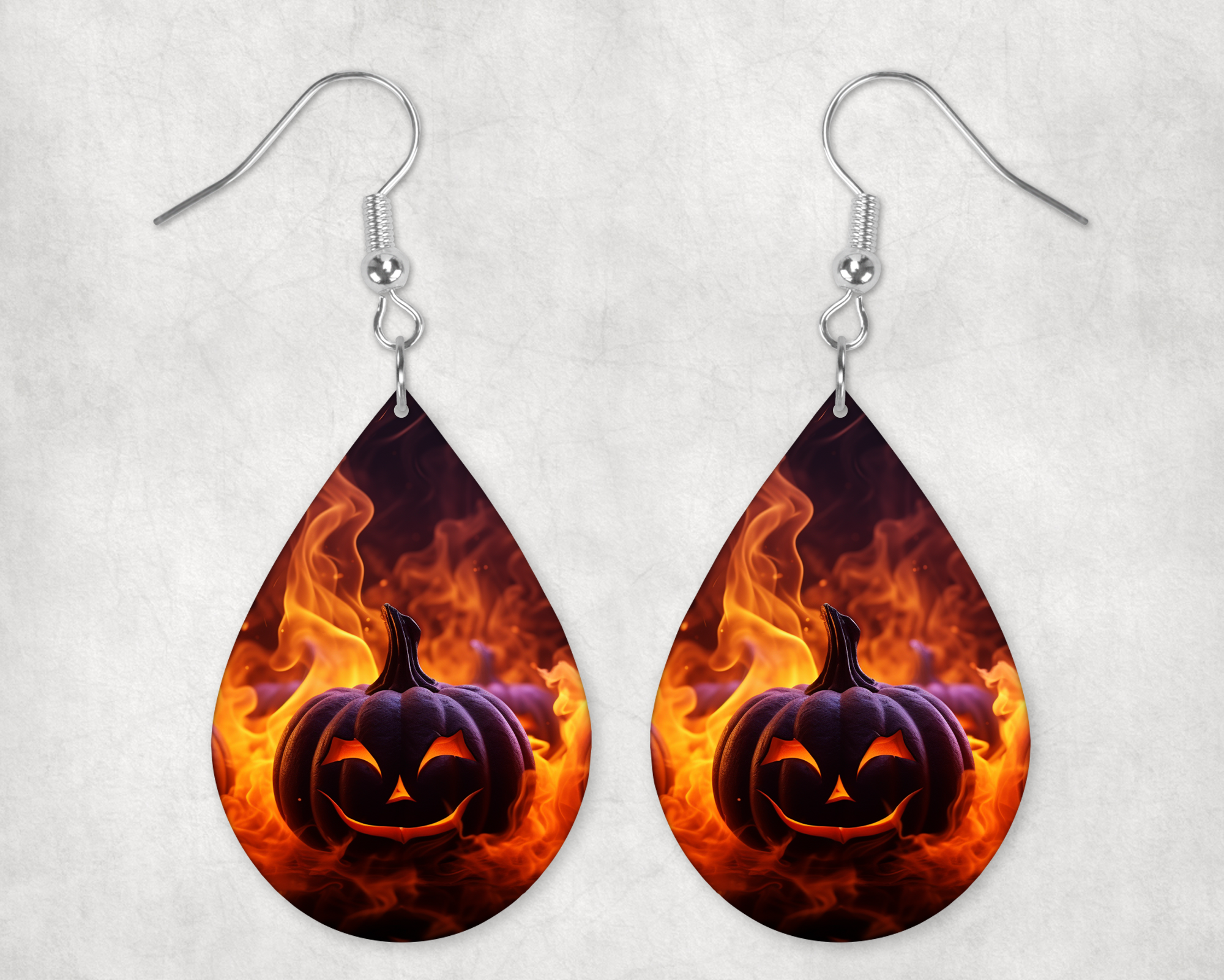 0004 - Fiery Pumpkin Teardrop Earrings