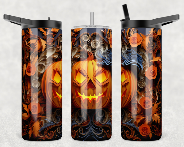 2496 - Quilled Jack-O-Lantern 20oz Skinny Tumbler