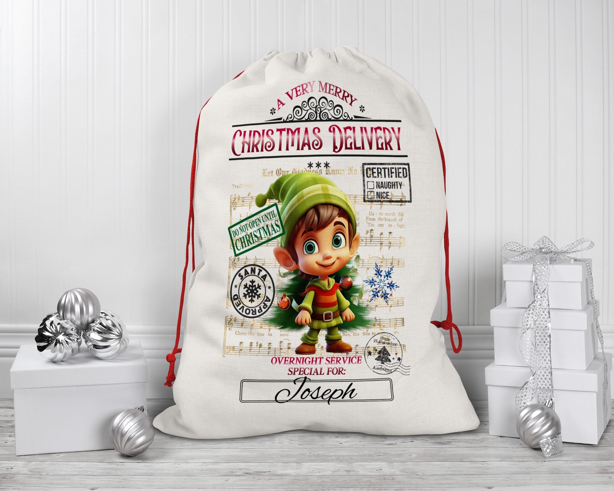 Personalized Santa Sack - Extra Large with Drawstring - Christmas Delivery Elf