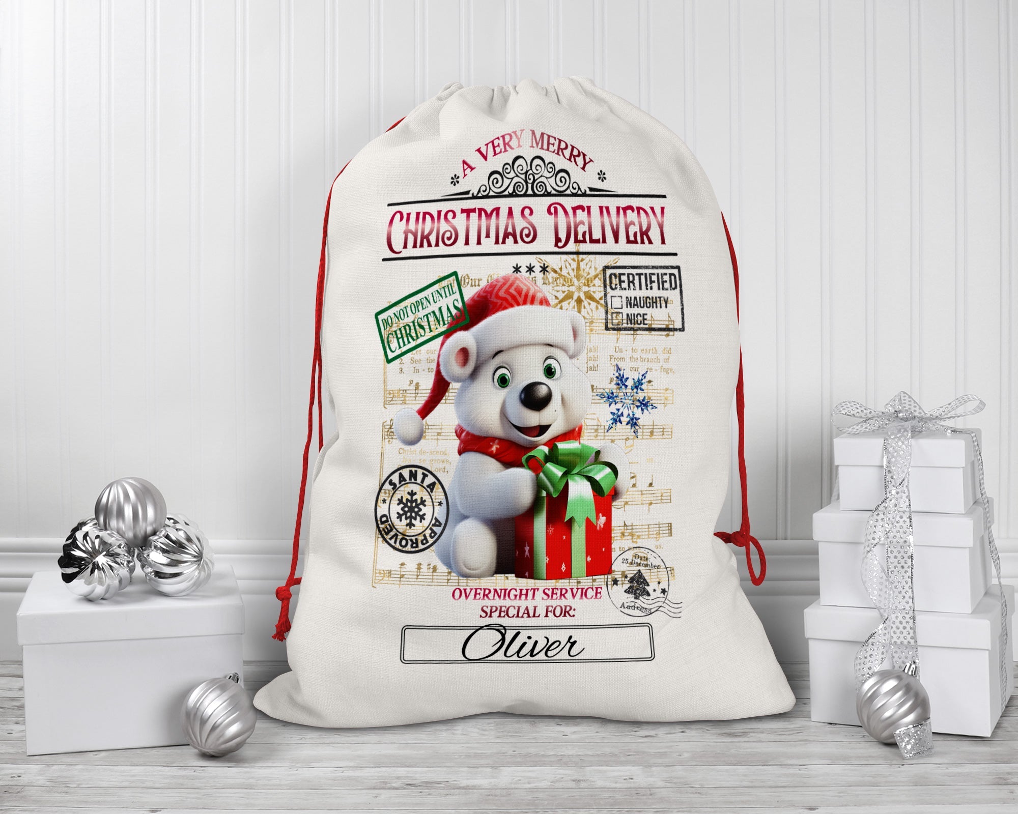 Personalized Santa Sack - Extra Large with Drawstring - Christmas Delivery Polar Bear