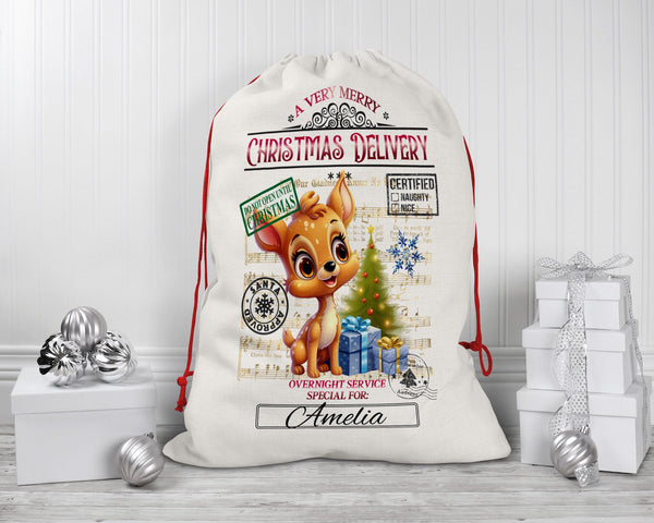 Personalized Santa Sack - Extra Large with Drawstring - Christmas Delivery Reindeer