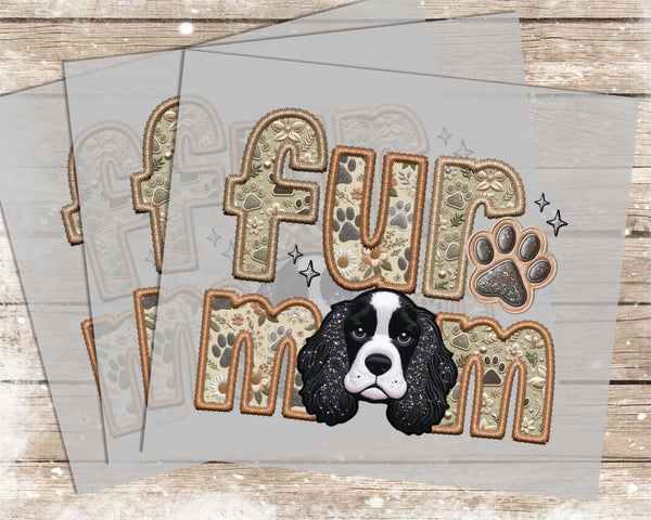 Fur Mom Cocker Spaniel Black and White - 1027 -  DTF Transfer