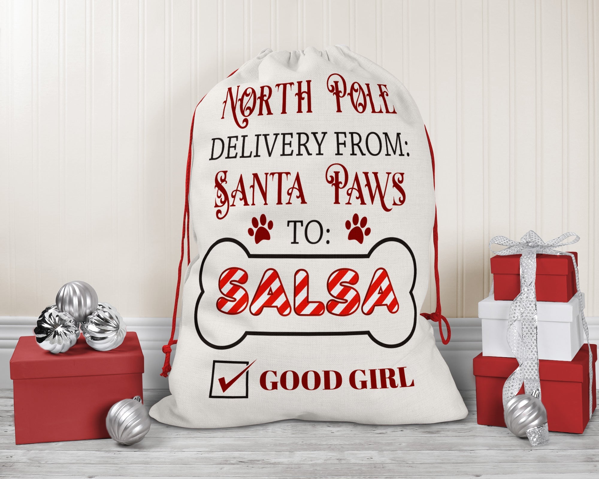 Personalized Santa Sack - Extra Large with Drawstring - Santa Paws