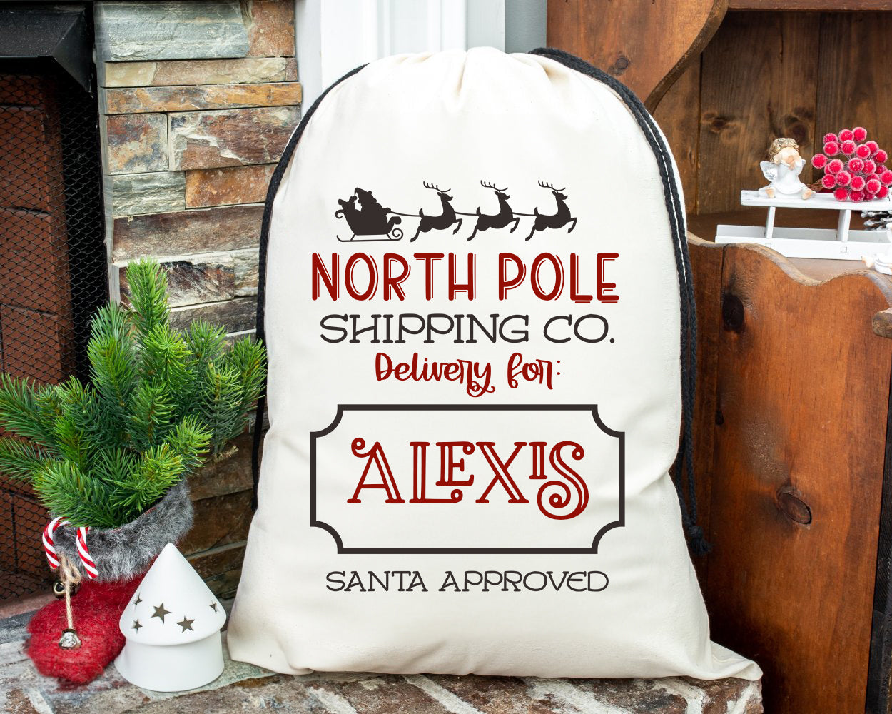 Personalized Santa Sack - Extra Large with Drawstring - North Pole Shipping Co