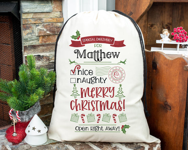Personalized Santa Sack - Extra Large with Drawstring - Special Delivery
