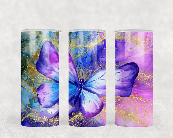 1040 - Marble Butterfly 20oz Skinny Tumbler